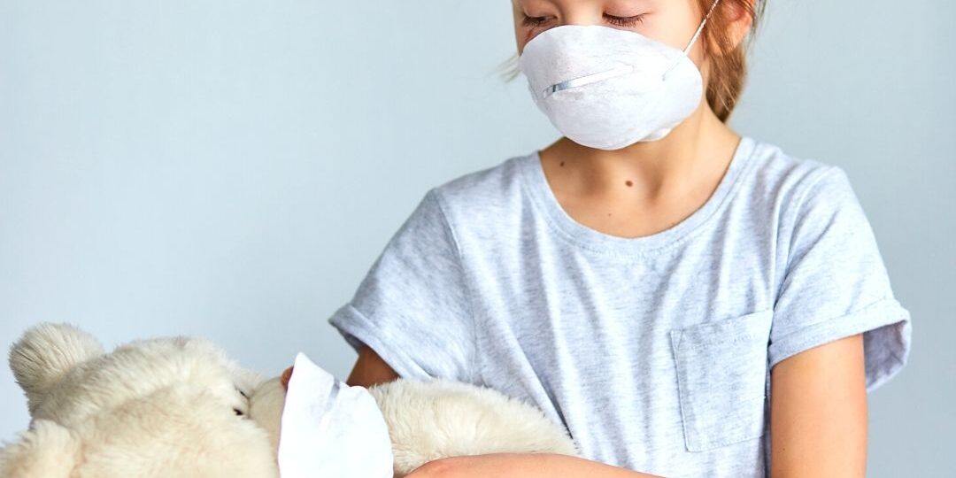 toy mask children with mask and teddy bear