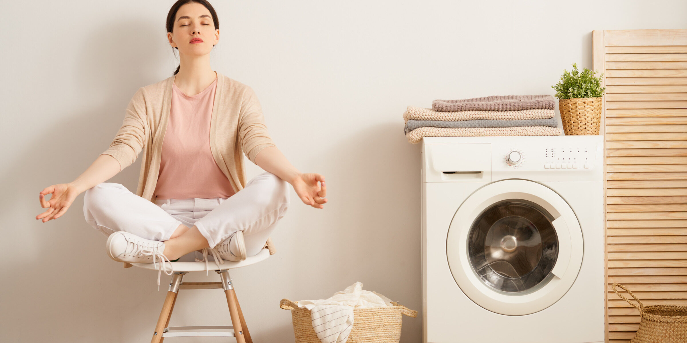 woman is doing laundry