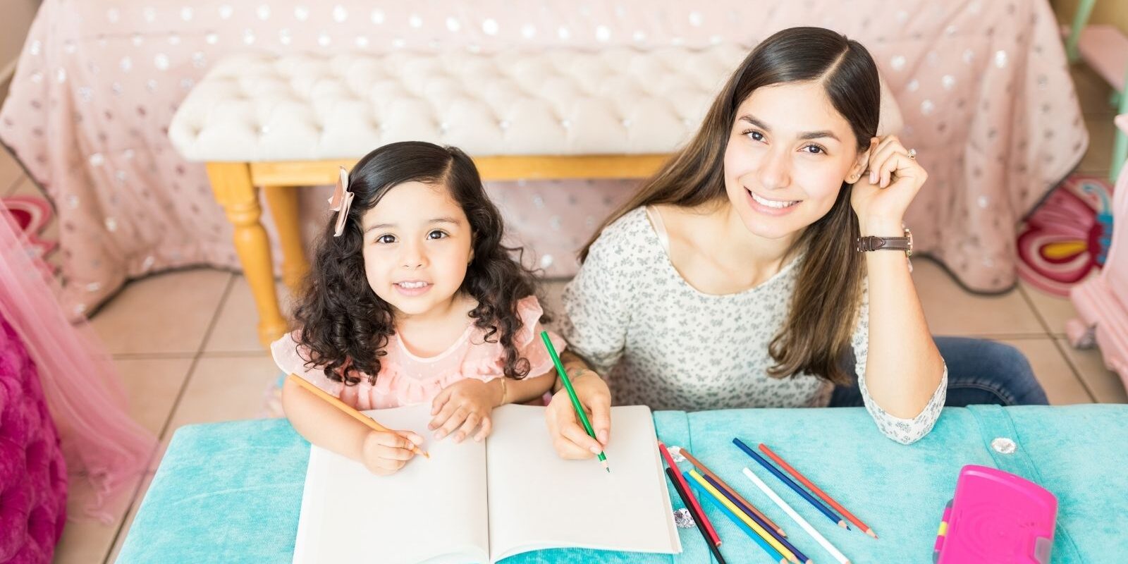 Happy nanny and child