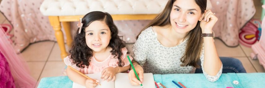 Happy nanny and child